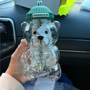 Starbucks Clear Bear Tumbler with Green Lid